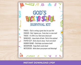God's Back to School Survival Kit – Afdrukbare cadeaukaartjes voor studenten, christelijke terug naar school cadeauzakjes Tags, cadeaukaartjes jeugdgroep