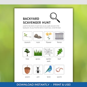Backyard Nature Scavenger Hunt, Printable Nature Activity for Kids, Outdoor Scavenger Hunt for Kids, Nature Game, Summer Toddler Activity