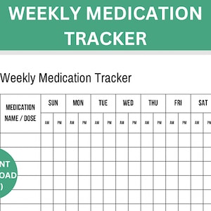 Printable Weekly Medication Tracker, Instant Download Black and White Easy Medicine Checklist Tracker