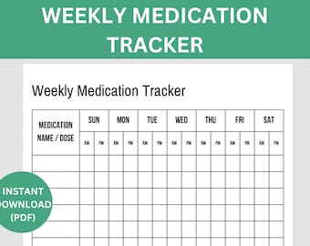 Printable Weekly Medication Tracker, Instant Download Black and White Easy Medicine Checklist Tracker