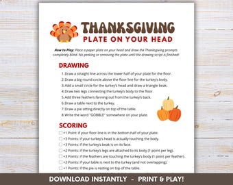 Thanksgiving Plate on Your Head Game Printable, Friendsgiving Ice Breaker Game, Fun Thanksgiving Office Game, Instant Download (PDF)