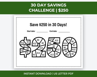 30 Day 250 Savings Challenge Printable, 30 Days Savings Tracker, Monthly Savings Goal, Daily Savings Worksheet, Low Income Savings, PDF