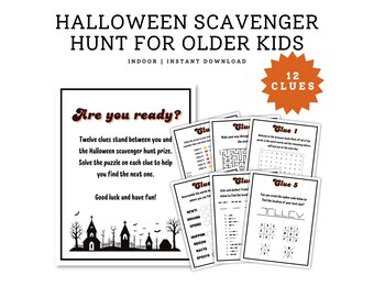 Halloween Scavenger Hunt for Tweens and Teens, Printable Halloween Treasure Hunt for Older Kids, Indoor Scavenger Hunt, Halloween Party Game