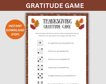 Thanksgiving Gratitude Game, Gratitude Dice Game, Friends Thanksgiving Game, Family Thanksgiving Game, Thanksgiving Dinner Activity