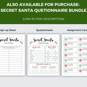 Secret Santa Questionnaire for Coworkers, Simple Secret Santa Form ...