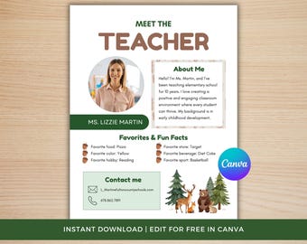 Woodlands Meet the Teacher Template Canva, Editable Back to School Night Template, Kindergarten Teacher Open House, Get to Know Me, PreK
