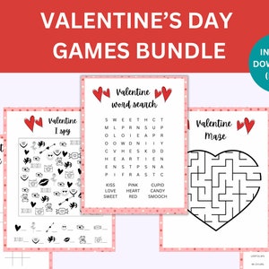 Valentines Day Printable Activities Bundle | Instant Download for Classroom Games | Word Search, Counting, Word Scramble, Maze, Tic Tac Toe