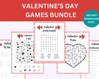Valentines Day Printable Activities Bundle | Instant Download for Classroom Games | Word Search, Counting, Word Scramble, Maze, Tic Tac Toe