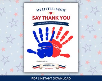 Veterans Day Handprint Craft, Veteran Appreciation, Kindergarten Classroom Handprint Activity (PDF)