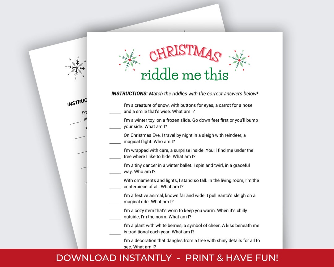 Christmas Riddle Me This, Christmas Word Game, Christmas Riddles, Adult Christmas Game
