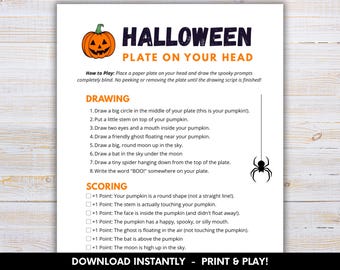 Halloween Plate on Your Head Game Printable, Fun Halloween Office Game, Ice Breaker Game, Easy Halloween Party Idea, Instant Download (PDF)