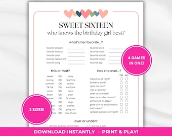 Who Knows the Birthday Girl Best Game for Teens, Sweet 16 Party, Sleepover Activity, This or That (PDF Download)