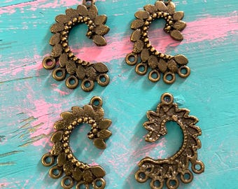Bronze Leaf Earring Connectors: Chandelier Charms, 20x28mm (4pcs)
