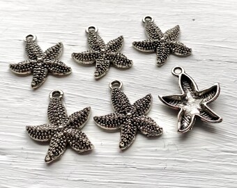 6 Starfish Charms: Alloy Sea Star Pendants (20x23mm)