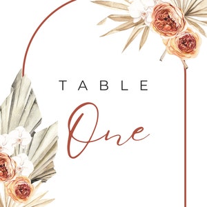 Boho Pampas Floral Wedding Table Number