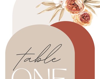 Boho Watercolor Pampas Wedding Table Number Sign Card