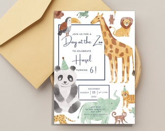 Day at the Zoo Birthday Party Invitation | Digital | Editable | Printable