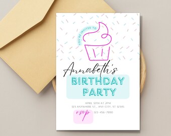 Pink Cupcake Birthday Party Invitation | Digital | Editable | Printable