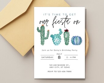 Cactus Fiesta Birthday Party Invitation | Digital | Editable | Printable