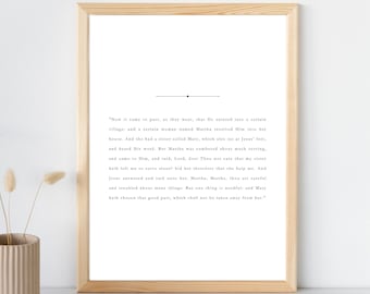 Póster de María y Marta / Lucas 10:38-42 / Una cosa es necesaria / Descarga digital / Póster de versículo bíblico / Pasaje bíblico / RV