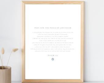 Pray for the Peace of Jerusalem Poster | Psalm 122 | Star of David | Digital Download | Christian Wall Art Printable| Scripture Poster