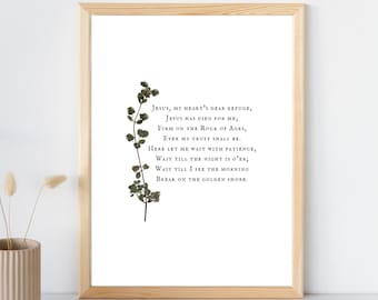 Jesus My Heart's Dear Refuge Poster | Safe in the Arms of Jesus Hymn Lyrics | Digital Download | Botanical Christian Wall Art Printable