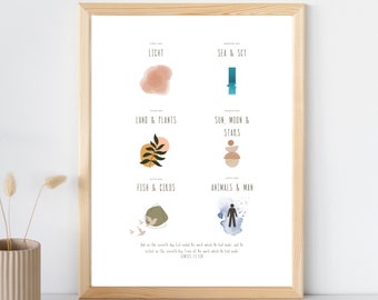 Days of Creation Poster | Digital Download | Bible Verse Poster | Genesis 2:2 | King James Version | Six Days of Creation
