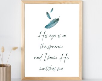 Poster Der Spatz | Sein Auge Ist Auf dem Spatzen-Hymnus | Digitaler Download | Christliche Boho Wand Kunst Printable | Hymne