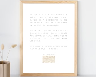 Cartel de un día en tus atrios / Salmo 84:10-12 / Descarga digital / Cartel del versículo bíblico / Escritura / Versión King James