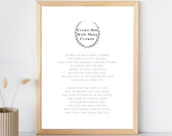 Crown Him With Many Crowns Poster | Easter Hymn Home Decor | Digital Download | Christian Wall Art Printable | Crown Him the LORD OF LIFE