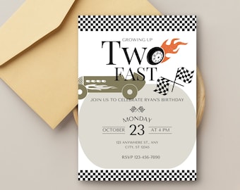TWO Fast Race Car Birthday Party Invitation | Digital | Editable | Printable
