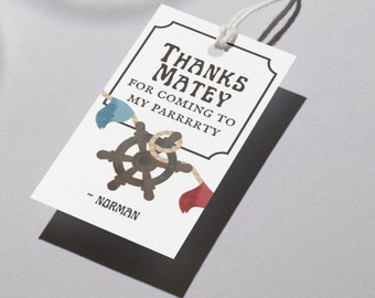 Pirate Birthday Party Thank You Tags | Ship Wheel | Editable | Digital | Printable | Thanks Matey for coming to my parrrrty tags