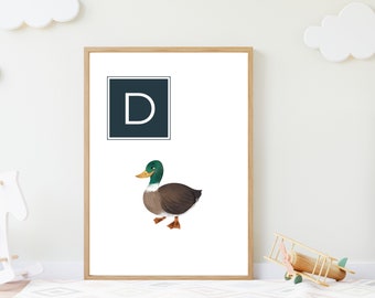 D is for Duck Poster | Alphabet Poster | Digital Download | Nursery Wall Art Printable | Preschool Classroom Art | Kid's Room Wall Decor