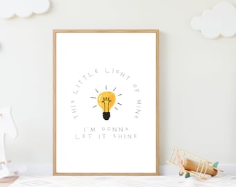 This Little Light of Mine Poster | Sunday School Song Lyrics Poster | Digital Download | Nursery Wall Art Printable | Church Nursery