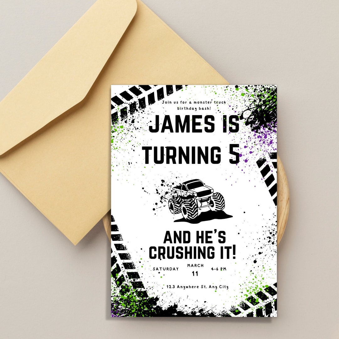 Monster Truck Birthday Party Invitation | Digital | Editable ANY AGE ...