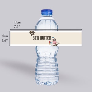 Etiquetas para botellas de agua para fiestas de cumpleaños de piratas / Etiqueta para botella de agua con texto "Agua de mar" / Digital / Imprimible