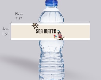 Pirate Birthday Party Water Bottle Labels | "Sea Water" Water Bottle Label | Digital | Printable