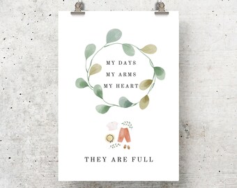 Full Days Full Arms Full Heart Poster (Red Pants Version) | Digital Download | Nursery Wall Art Printable