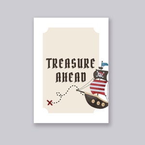 Letrero de fiesta de cumpleaños pirata Treasure Ahead / Letrero de fiesta personalizado tamaño A4 / Editable / Digital / Imprimible