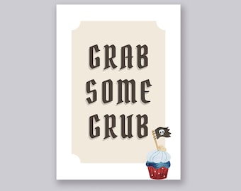 Grab Some Grub Pirate Party Sign | Size A4 Custom Party Sign | Editable | Digital | Printable