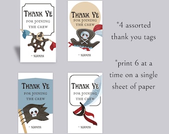 Pirate Birthday Party Thank You Tags | Editable | Digital | Printable | Thank ye for joining the crew tags