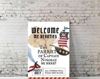 Pirate Birthday Party Welcome Sign | Editable | Digital | Printable | Welcome Me Hearties Sign | Size A2 Sign