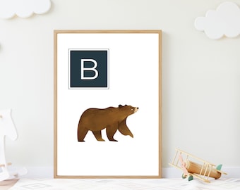B is for Bear Poster | Alphabet Poster | Digital Download | Bear Nursery Theme | Nursery Wall Art Printable | Preschool Art