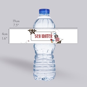 Etiquetas para botellas de agua para fiestas de cumpleaños de piratas / Etiqueta para botella de agua con texto "Agua de mar" / Digital / Imprimible
