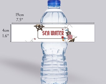 Pirate Birthday Party Water Bottle Labels | "Sea Water" Water Bottle Label | Digital | Printable