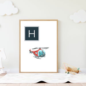H wie Hubschrauber Poster | Alphabet Poster | Digitaler Download | Kinderzimmer Wand Kunst Printable | Spaß Vorschule Klassenzimmer Kunst | Kinderzimmer