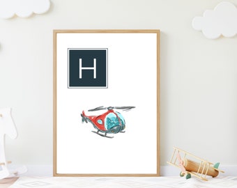 H is for Helicopter Poster | Alphabet Poster | Digital Download | Nursery Wall Art Printable | Fun Preschool Classroom Art | Kid's Room