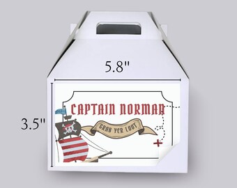 Pirate Birthday Party Gable Box Label | Editable Text | Digital | Printable | Pirate Captain Gable Box Label
