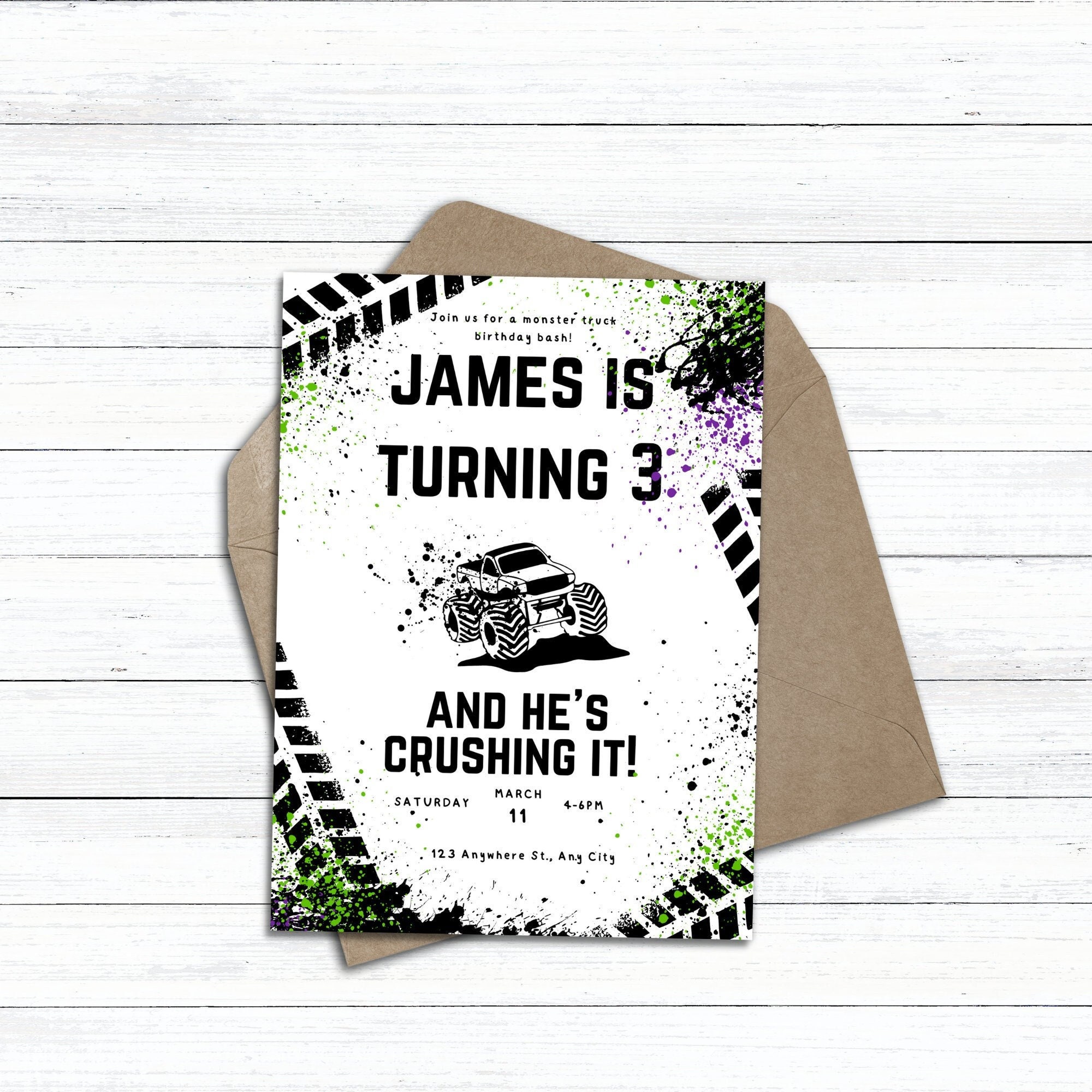 Monster Truck Birthday Party Invitation Digital Editable - Etsy