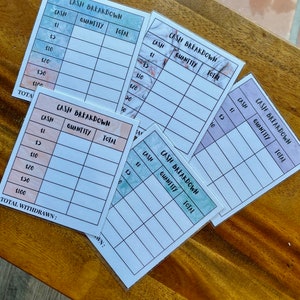 Laminated Vellum or Cardstock Cash Slips